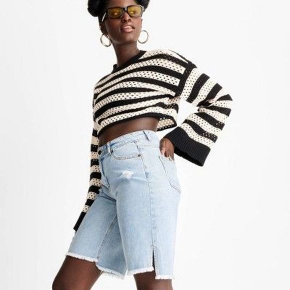 Women's Lightly Distressed Bermuda Denim Shorts - Future Collective with Al - Picture 2 of 2